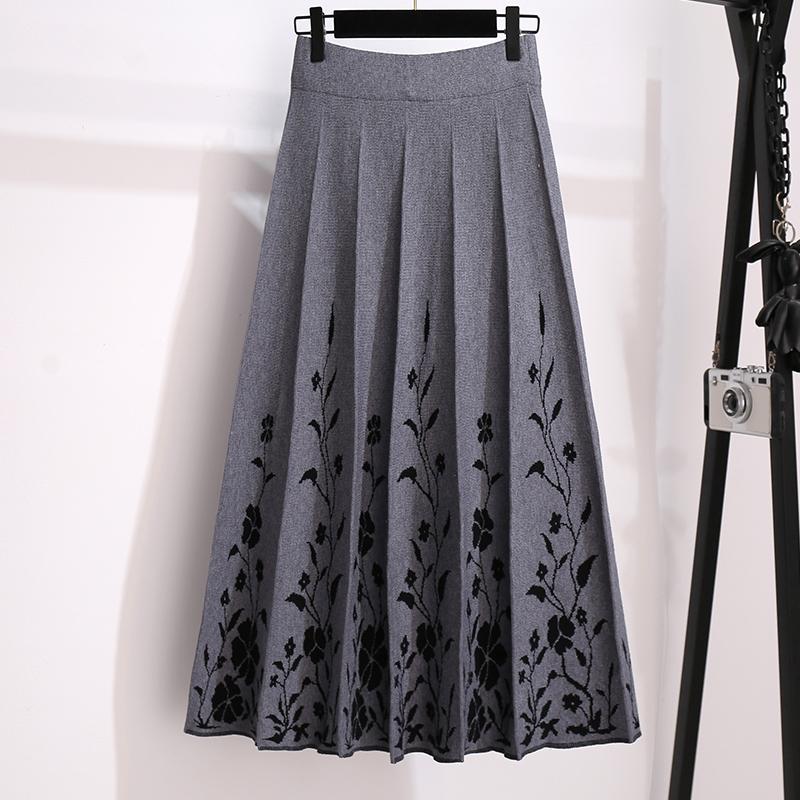 Изображение товара: Женская вязаная юбка, с цветочным принтом, длинная, в складку, весна-зима-осень, D0430, 2021