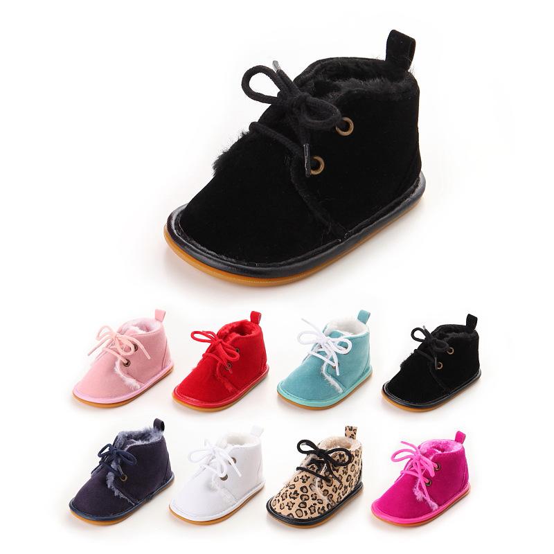 Изображение товара: Мокасины для новорожденных мальчиков и девочек; Кроссовки; Мягкая хлопковая теплая плюшевая зимняя Нескользящая детская обувь с леопардовым принтом