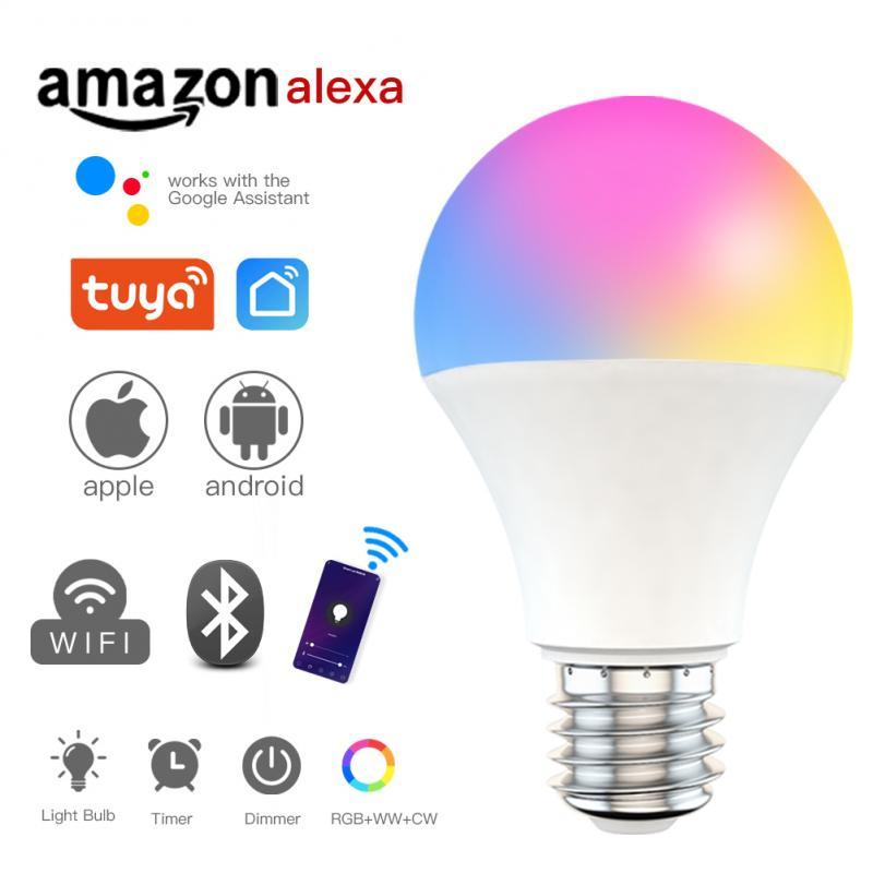Изображение товара: Умсветильник светодиодная лампочка Tuya B22/E27 с Wi-Fi и дистанционным управлением, меняющая цвет светильник ночсветильник с голосовым управлением RGB для Alexa Google