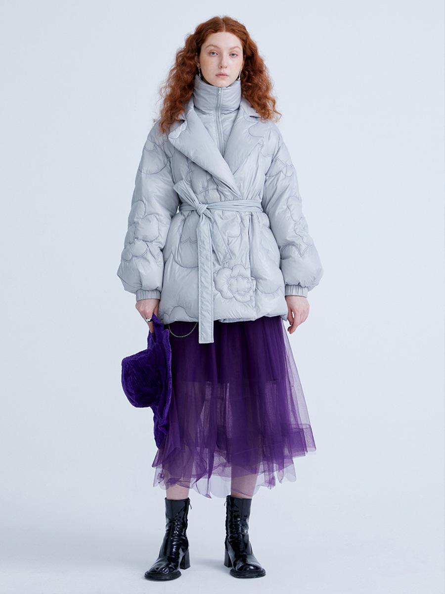 Изображение товара: IRINACH297 коллекция осень зима 2020 Новое поступление светильник-серая Свободная Женская куртка на утином пуху с поясом