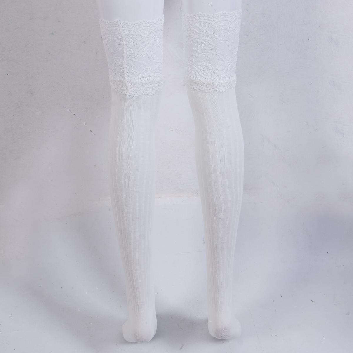Изображение товара: Женские полосатые чулки до бедра, женские белые кружевные сексуальные Гольфы выше колена