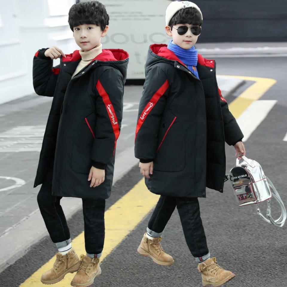 Изображение товара: Новинка 2020 года; Высококачественные зимние пуховые куртки-парки для мальчиков теплое пальто средней длины для мальчиков; От 6 до 14 лет верхняя одежда с капюшоном; 3 цвета