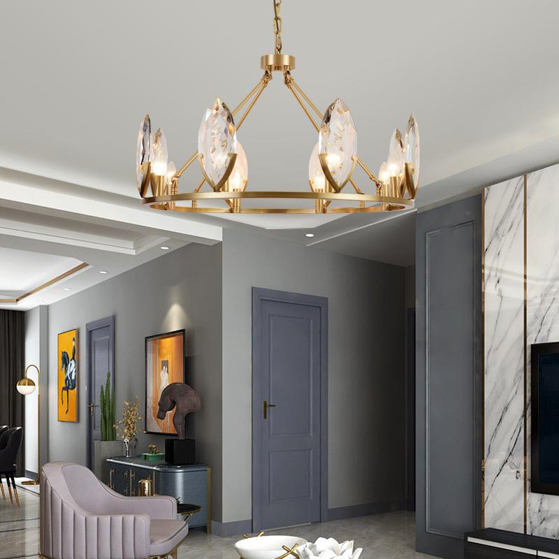 Изображение товара: Европейская медная хрустальная люстра, Современная атмосферная Люстра для гостиной, легкая Роскошная креативная Скандинавская лампа для спальни, ресторана
