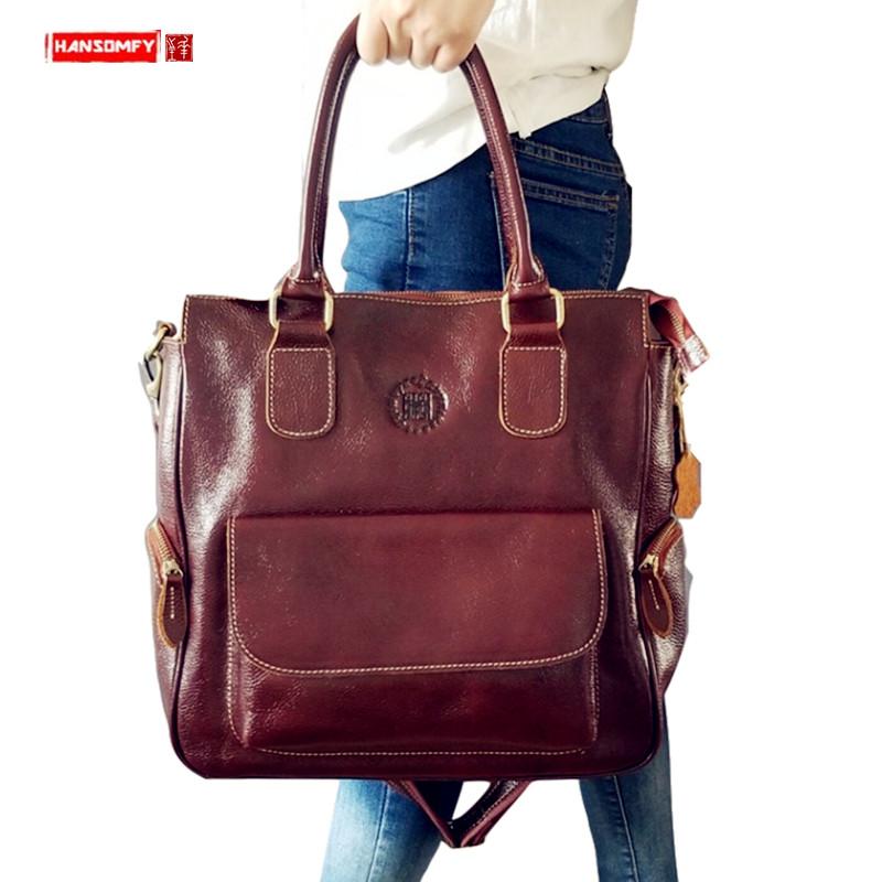 Изображение товара: Портфель женский из натуральной кожи, деловой чемоданчик через плечо для компьютера 14 дюймов, Вместительная дорожная сумка через плечо в стиле ретро