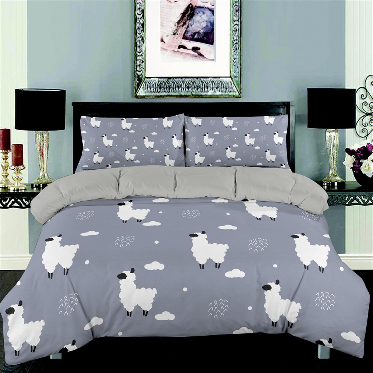 Изображение товара: Комплект постельного белья с принтом альпака, Комплект постельного белья с 3D рисунком из мультфильма, пододеяльник, постельное белье с наволочкой, домашний текстиль, двуспальный полный Королевский размер
