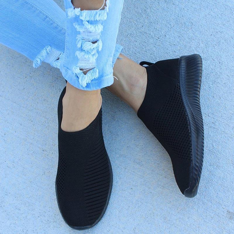 Изображение товара: Кроссовки женские сетчатые без шнуровки, дышащие лоферы, плоская подошва, модная однотонная обувь, 2022
