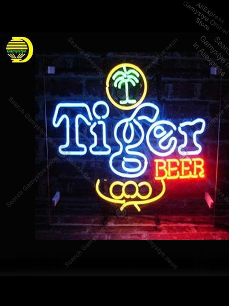 Изображение товара: Неоновая вывеска для пива тигра, неоновая вывеска для магазина, выставочная вывеска ub лампа ручной работы, стеклянная вывеска, светящаяся зажигалка, неоновая гаражная зажигалка