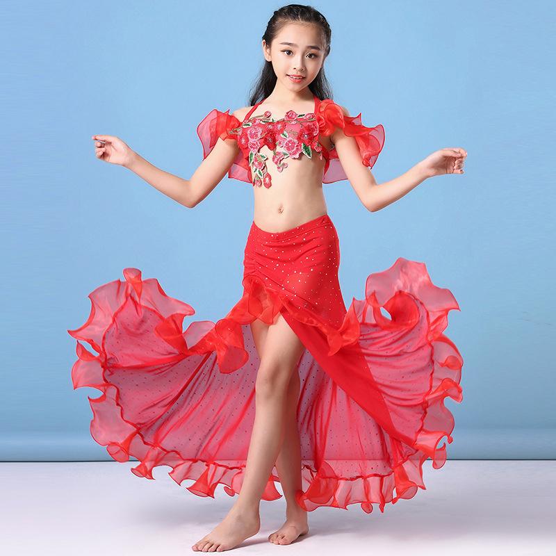 Изображение товара: Костюм для танца живота для девочек, красный сценический карнавальный наряд, индийская одежда, экзотическая танцевальная одежда JL1819