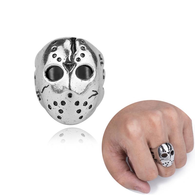 Изображение товара: Мужское кольцо в стиле панк маска Джейсона вурхеса из нержавеющей стали, кольца на пальцы, байкерские украшения на Хэллоуин