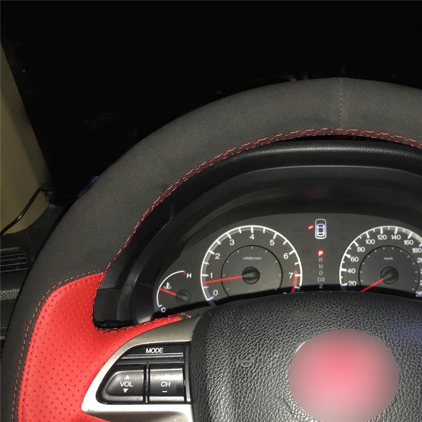 Изображение товара: Сшитая вручную черная замша красная кожа Чехол рулевого колеса автомобиля для Honda Accord 8 2008-2012 Odyssey 2011-2017 Crosstour 2012