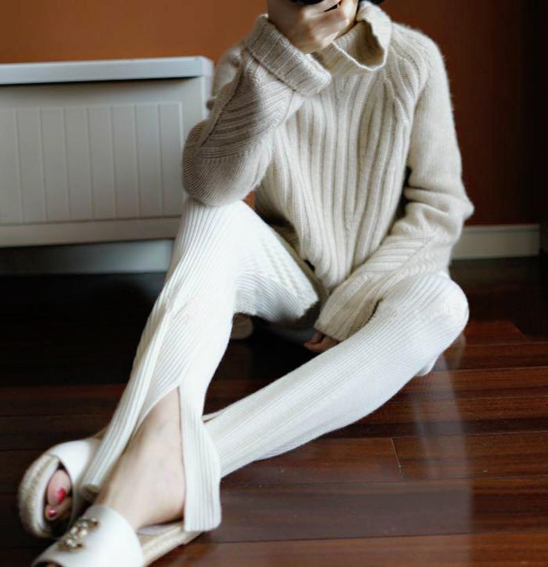 Изображение товара: 100% кашемир и шерсть 2020 новый плотный кашемировый свитер женский свободный пуловер с высоким воротником в Корейском стиле теплый