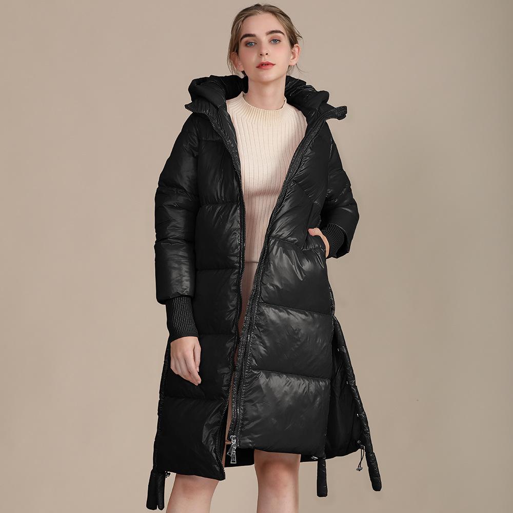 Изображение товара: Женская зимняя куртка до колена, свободная парка с капюшоном, с хлопковой подкладкой, плотное пальто большого размера ЕС/США, AU-197
