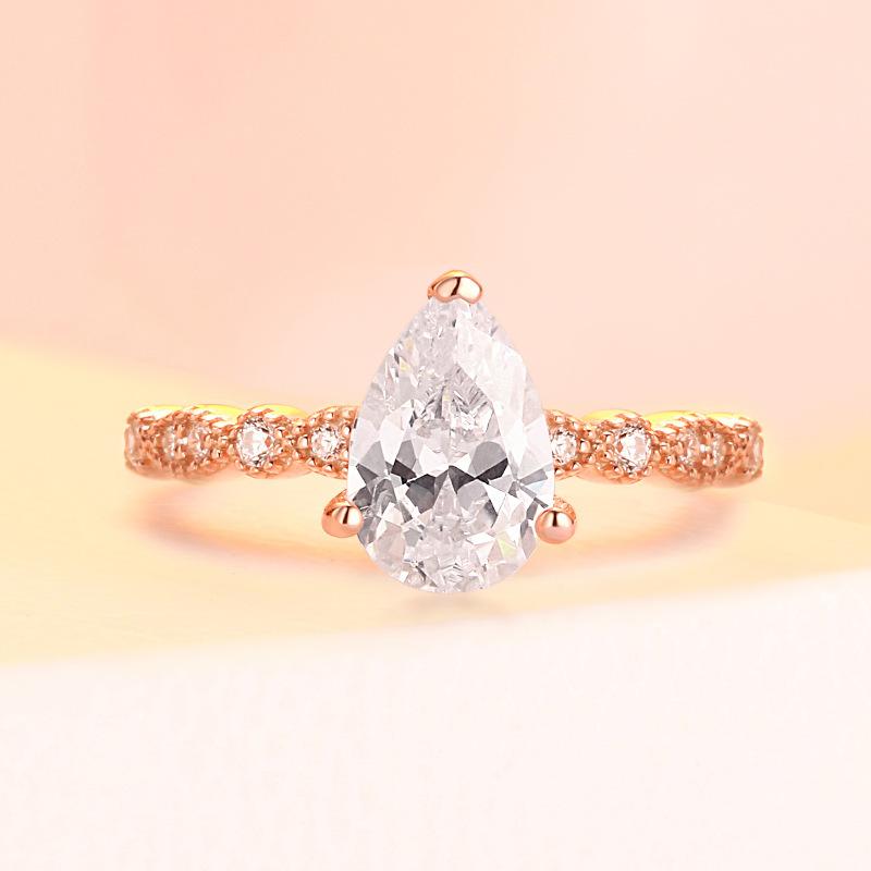 Изображение товара: Настоящее серебро 925 пробы кольцо для женщин розовое Желтое Белое Золото Цвет Груша имитация бриллианта CZ камень Свадебные обручальные кольца подарок