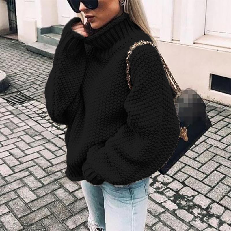 Изображение товара: Autumn Winter Women Sweater Long Sleeve Turtleneck Solid Sweaters Pullover For Woman Fashion Loose Batwing Knitting Tops White