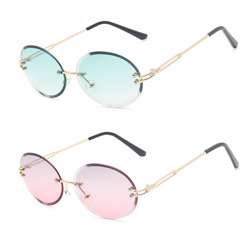 Изображение товара: Женские солнцезащитные очки в стиле ретро, металлические солнцезащитные очки овальной формы без оправы, UV400, коричневые женские крутые очки с градиентными акриловыми линзами, очки