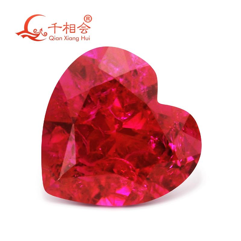 Изображение товара: 15x15 мм Форма сердца искусственный рубин Красный цвет натуральный разрез, включая мелкие трещины и включений корунд свободно Прикрепленный драгоценный камень