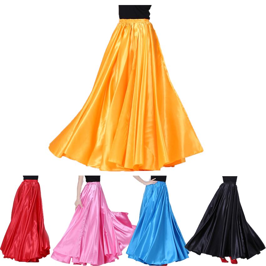 Изображение товара: Adult Woman Dancer Performance Belly Dance Skirt Solid Color Shining Big Swing Gypsy Female Spanish Flamenco Dress Wholesale