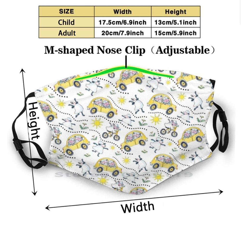 Изображение товара: Овчина в машинах и велосипедах, милый Принт, многоразовый фильтр Pm2.5, «сделай сам», маска для рта, дети, причудливый, милый, забавный, ферма, дети, животные, дети
