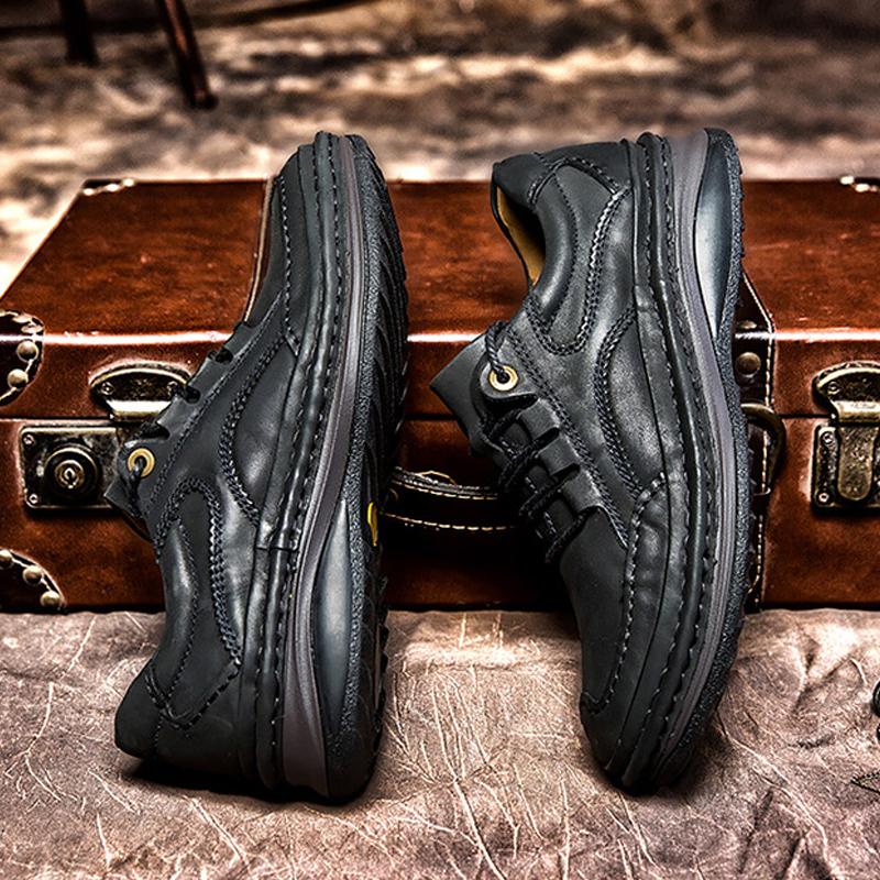 Изображение товара: Мужские ботинки на меху в стиле ретро, Черные ботильоны из натуральной кожи, модная мужская зимняя обувь на платформе