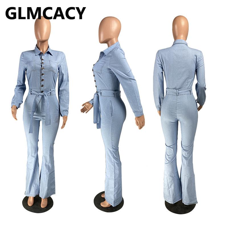 Изображение товара: Женский комбинезон на пуговицах с длинным рукавом, элегантный офисный женский элегантный облегающий джинсовый комбинезон
