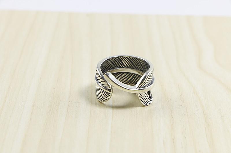 Изображение товара: S925 Стерлинговое серебро ювелирные изделия Ретро тайское серебро перо кольцо с открытым концом Мужские аксессуары кольцо