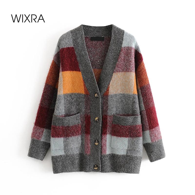 Изображение товара: Wixra клетчатый мягкий свитер с длинным рукавом, женский новый однобортный женский кардиган в английском стиле, вязаные осенние пальто