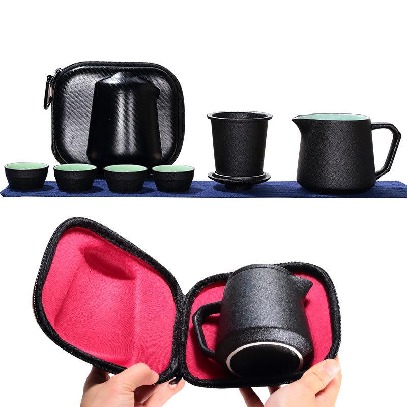 Изображение товара: Черная керамика портативный экспресс один горшок четыре чашки Открытый Путешествия Чайный набор Офис Бизнес подарки