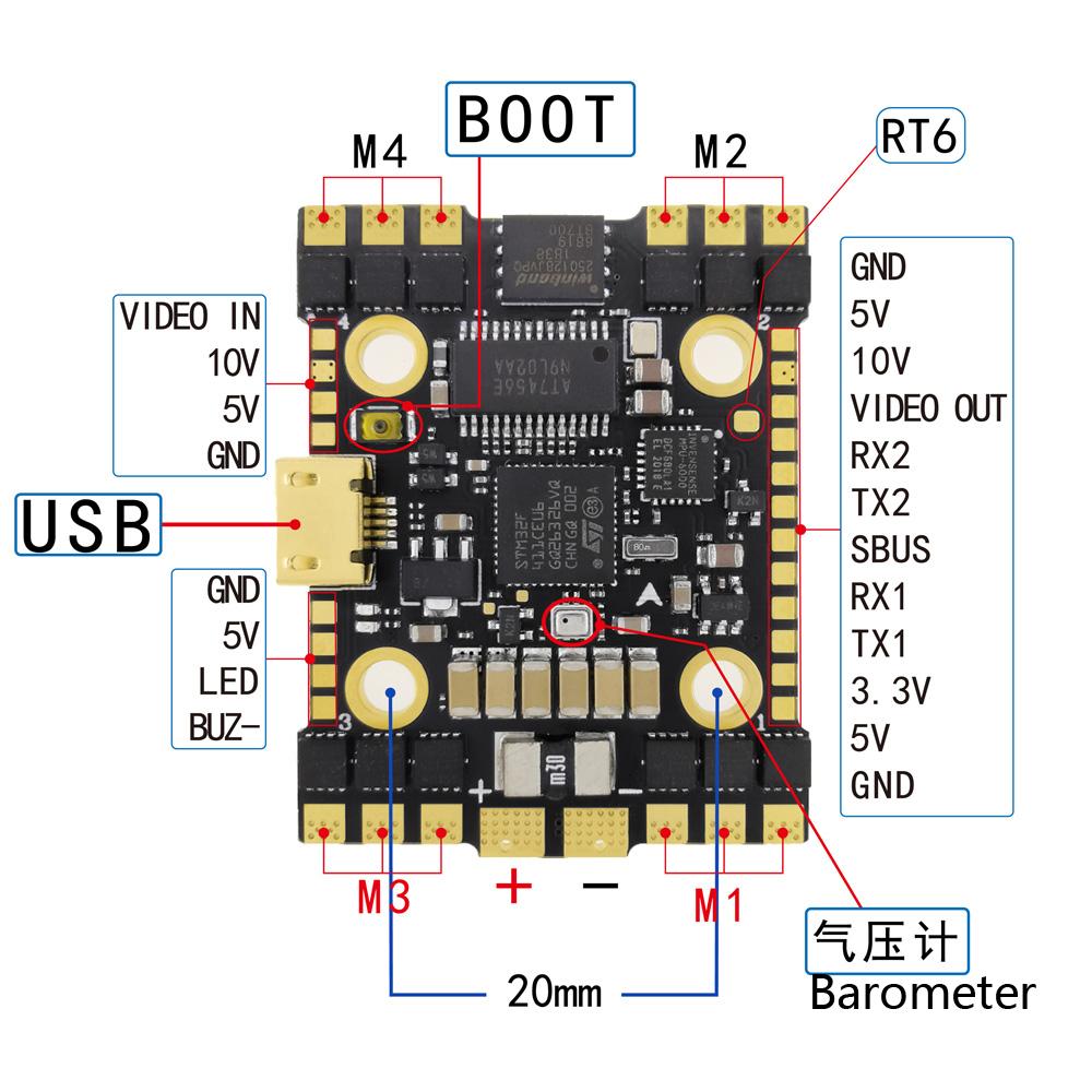 Изображение товара: Плата контроллера полета FEICHAO Betaflight F411 AIO 3S-6S 35A, встроенный барометр, экранное меню для FPV гоночного дрона, квадрокоптера на радиоуправлении