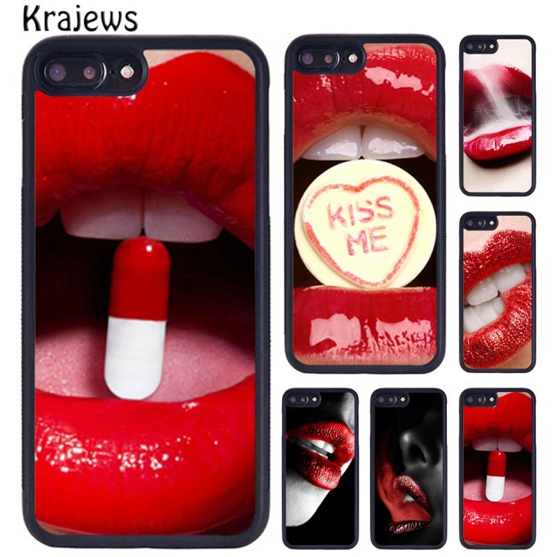 Изображение товара: Чехол krajew для телефона с изображением сексуальных красных губ для iPhone X XR XS 11 12 13 Pro MAX 5 6 6S 7 8 Plus Samsung Galaxy S8 S9 S10