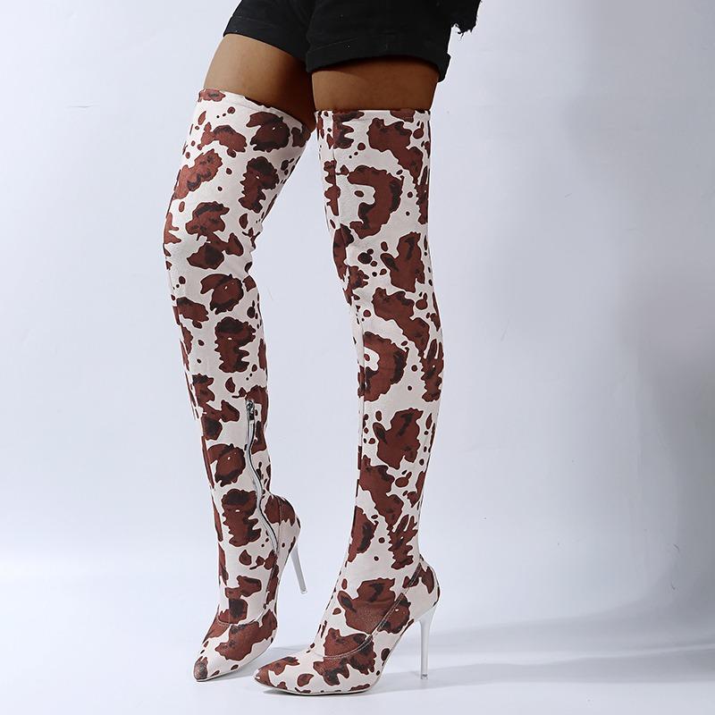 Изображение товара: Женские сапоги выше колена, из искусственной кожи, на высоком каблуке, на молнии, большие размеры 35-43, 2020