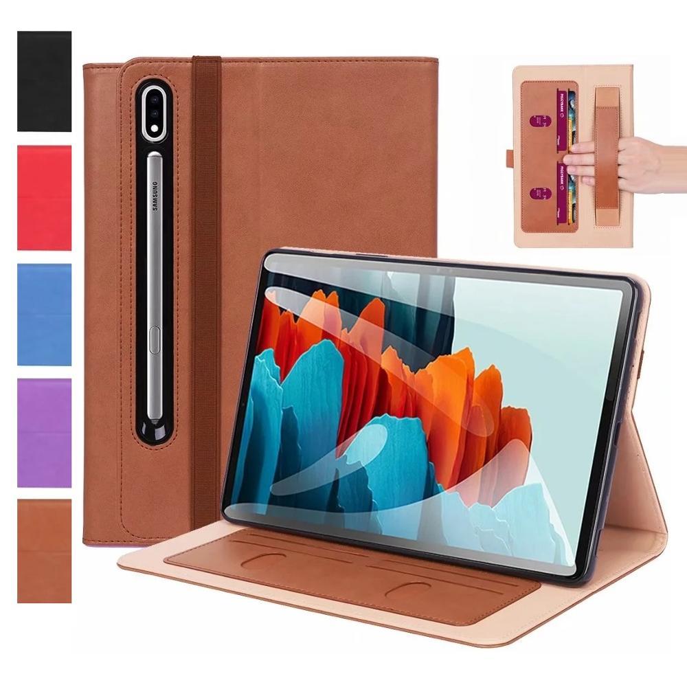 Изображение товара: Кожаный чехол с ремешком на руку для Samsung Galaxy Tab S7 Plus, 12,4 дюйма, S7, 11 дюймов, SM-T870 T870, T976, чехол, задняя подставка, чехол для планшета
