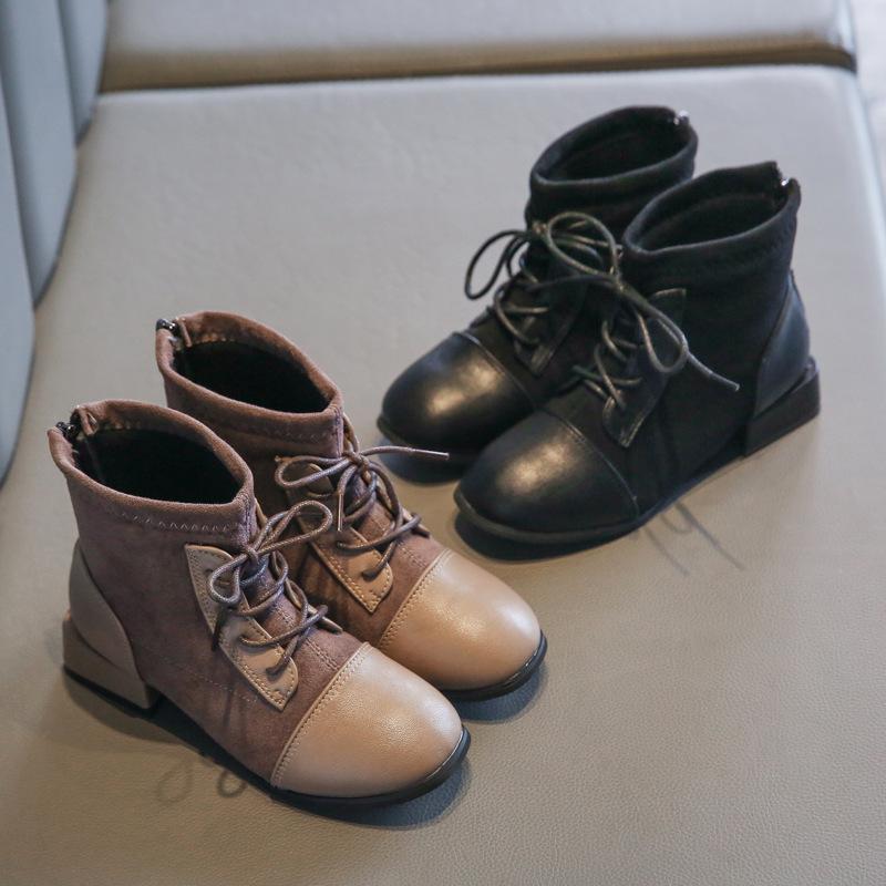 Изображение товара: Детские ботинки, зимняя и Осенняя обувь, кожаная обувь на плоской подошве для девочек, детские уличные модные Нескользящие кроссовки мартинсы на шнуровке с острым носком