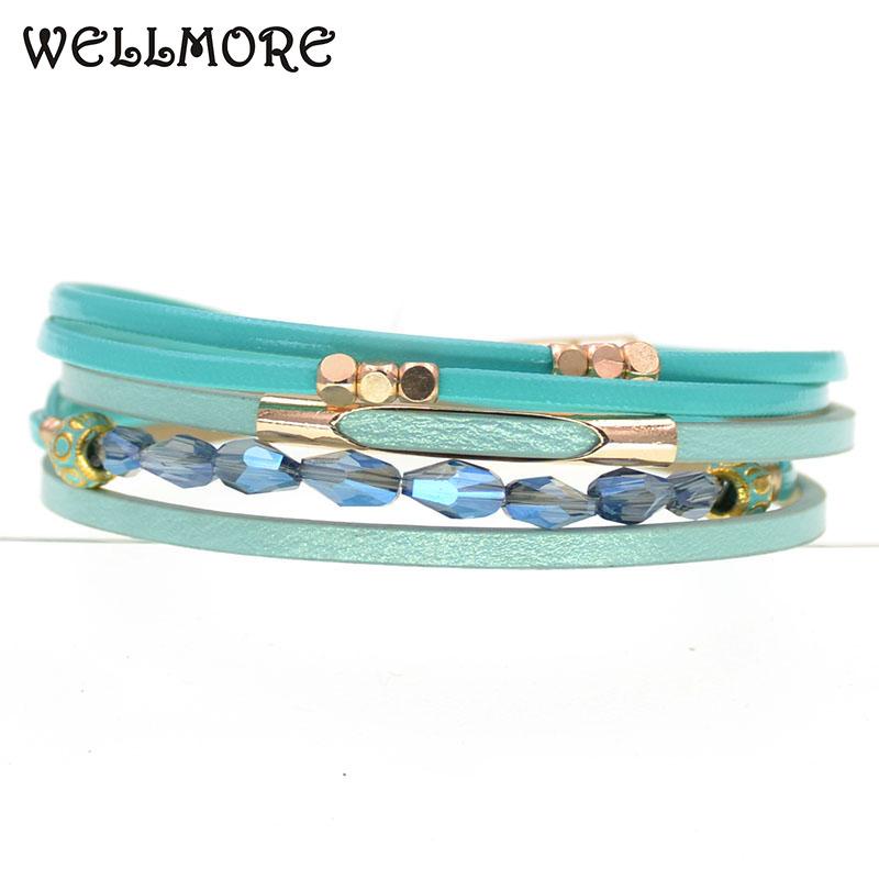 Изображение товара: WELLMORE NEW 8 colors leather bracelets for women fashion crystal charm Bracelets & Bangles Female party Jewelry wholesale