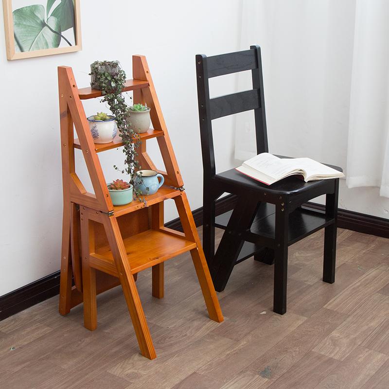 Изображение товара: Доставка цельная деревянная Бытовая многофункциональная Двухступенчатая складная лестница, ступенчатый стул, домашняя лестница для скалолазания, двухступенчатая маленькая лестница