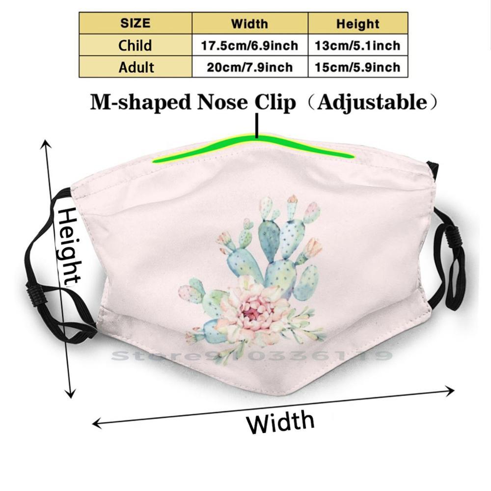 Изображение товара: Красивая многоразовая Акварельная маска с принтом кактуса Pm2.5 с фильтром «сделай сам», детская Акварельная маска с кактусами, кактусами, зелеными растениями, суккулентами