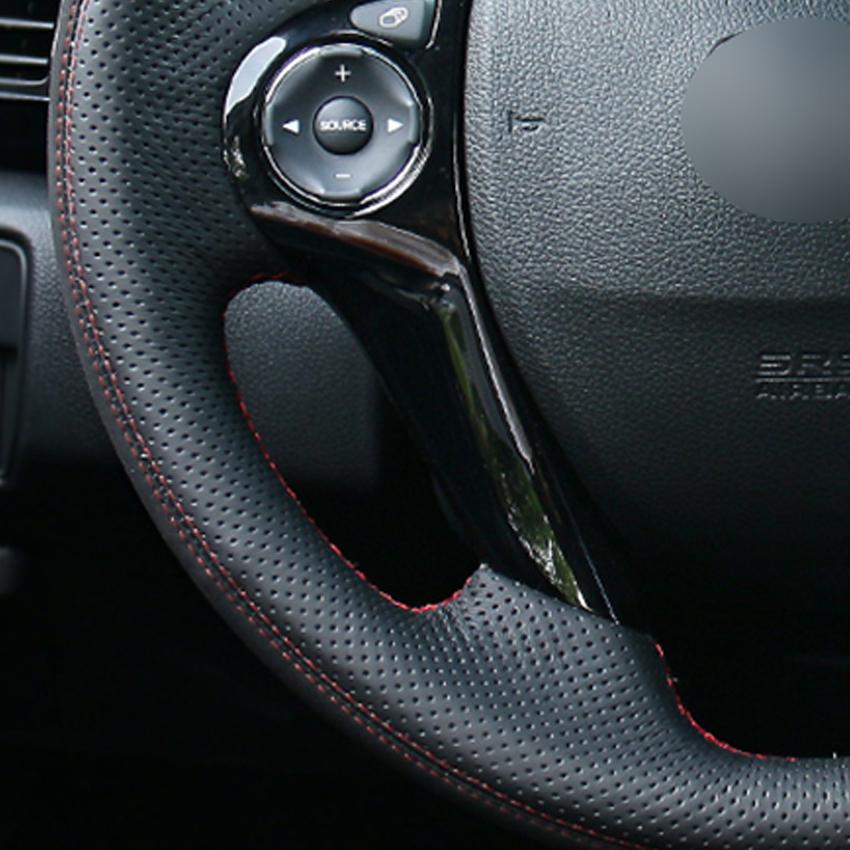 Изображение товара: Сшитый вручную черный нескользящий чехол рулевого колеса автомобиля из натуральной кожи для Honda Accord 9 2013-2017 Crosstour 2013-2015