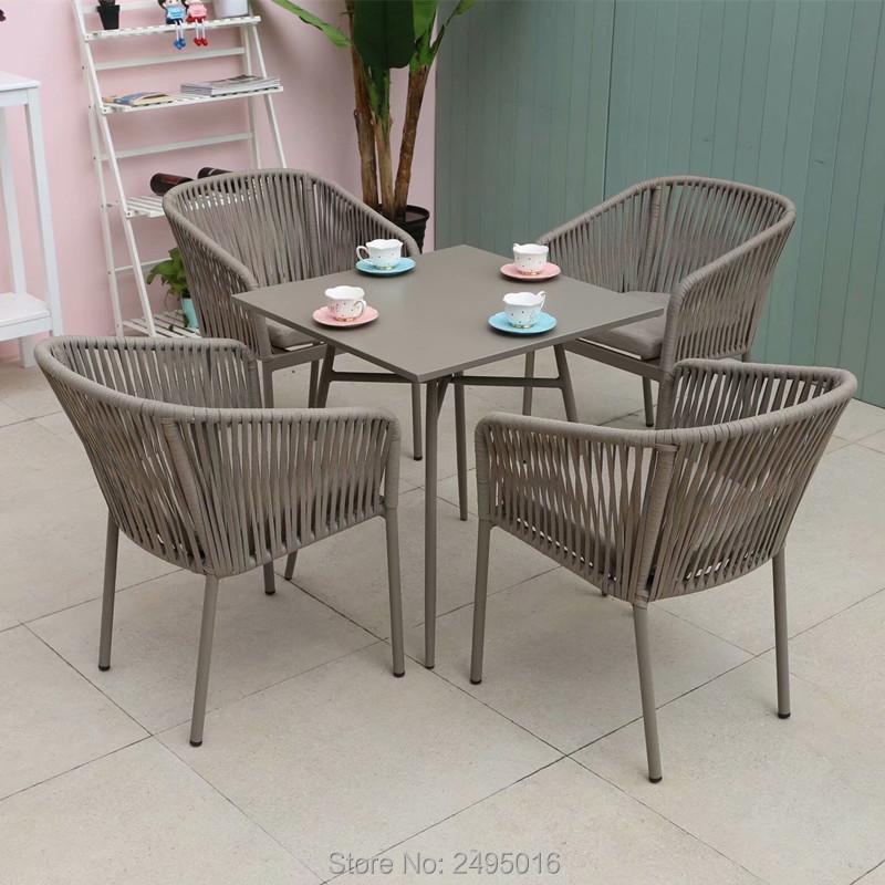 Изображение товара: Набор из 5 веревок и мебели для патио, набор для садового чата, стол и стулья с подушками на любую погоду