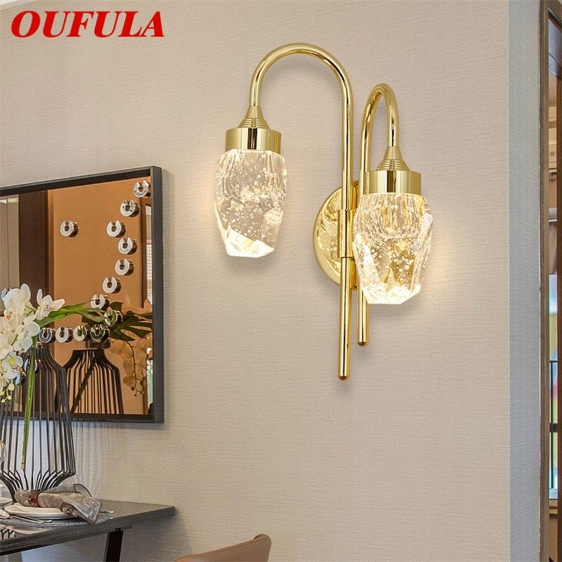 Изображение товара: OUFULA, современный настенный светильник, хрустальное бра, светодиодный настенный светильник для помещений, светильник, золотые роскошные украшения для спальни, гостиной, офиса