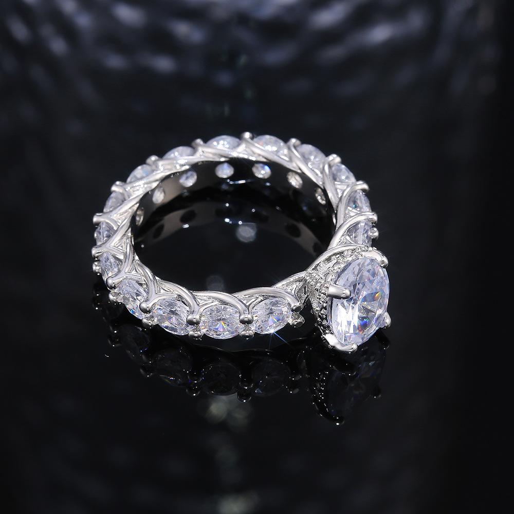 Изображение товара: Luxury S925 Silver Plated Ring Full Paved CZ Stone Rings for Women Ladies Wedding Party Engagement Elegant Jewelry Gift D5C333