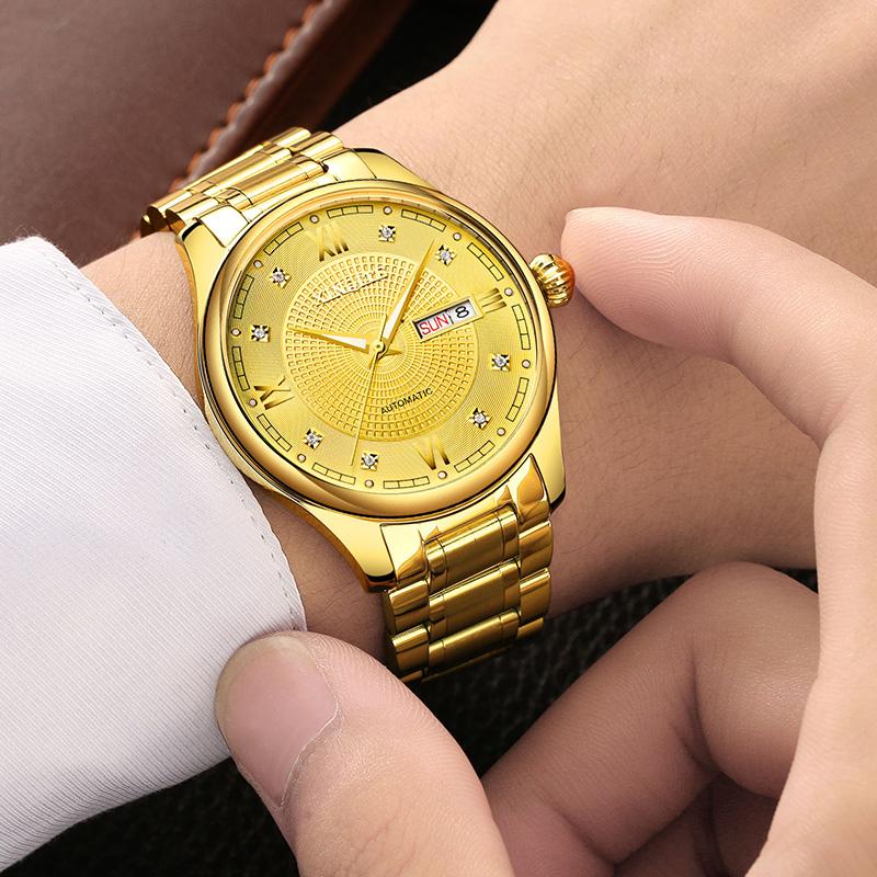 Изображение товара: XINQITE золотые мужские часы 2019 брендовые роскошные механические часы из нержавеющей стали водонепроницаемые автоматические механические часы