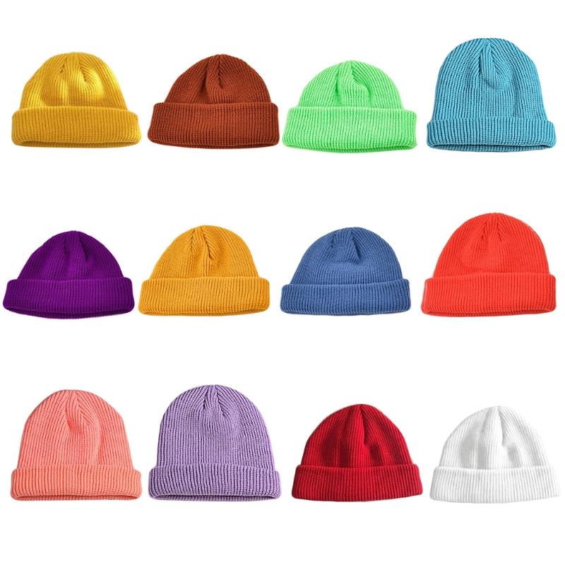 Изображение товара: Зимняя Вязаная Шапка-бини унисекс, одноцветная короткая шапка с черепом Y1QD