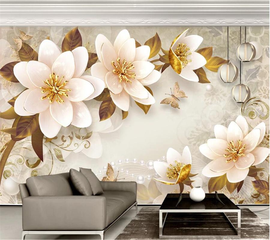 Изображение товара: Пользовательские обои 3D стерео фотообои рельефные ювелирные изделия цветок Европейский ретро ТВ фон стены гостиной спальни Настенные обои 3d