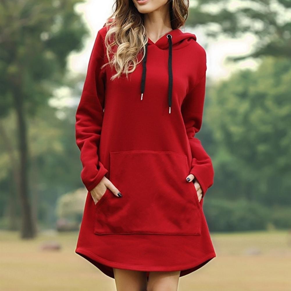 Изображение товара: Hooded Hoodies Dress Women Autumn Winter Sweatshirts Long Sleeve Hoodies Pockets Sweatshirt Hoody Pullovers Dress