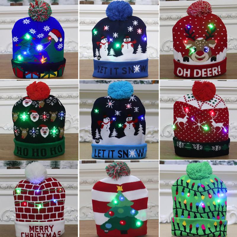 Изображение товара: Рождественская шапка со светодиодом, свитер, вязаная шапка, Рождественская вязаная шапка с подсветкой, рождественский подарок для детей, Рождество 2021, новогодние украшения