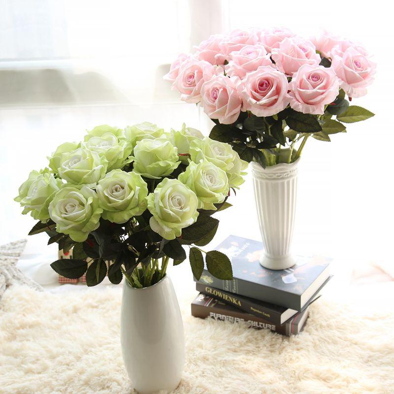 Изображение товара: Искусственные цветы, листы для рукоделия, искусственные цветы, свадебный букет, украшение для дома, Шелковая Красная роза