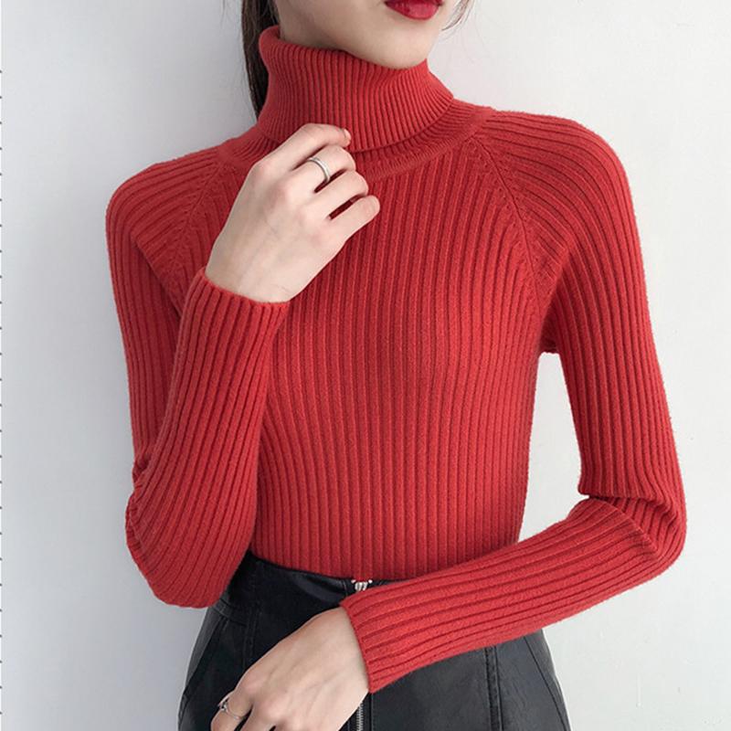 Изображение товара: Женский трикотажный свитер с высоким воротником, повседневный мягкий облегающий пуловер с длинным рукавом, весна-осень 2022