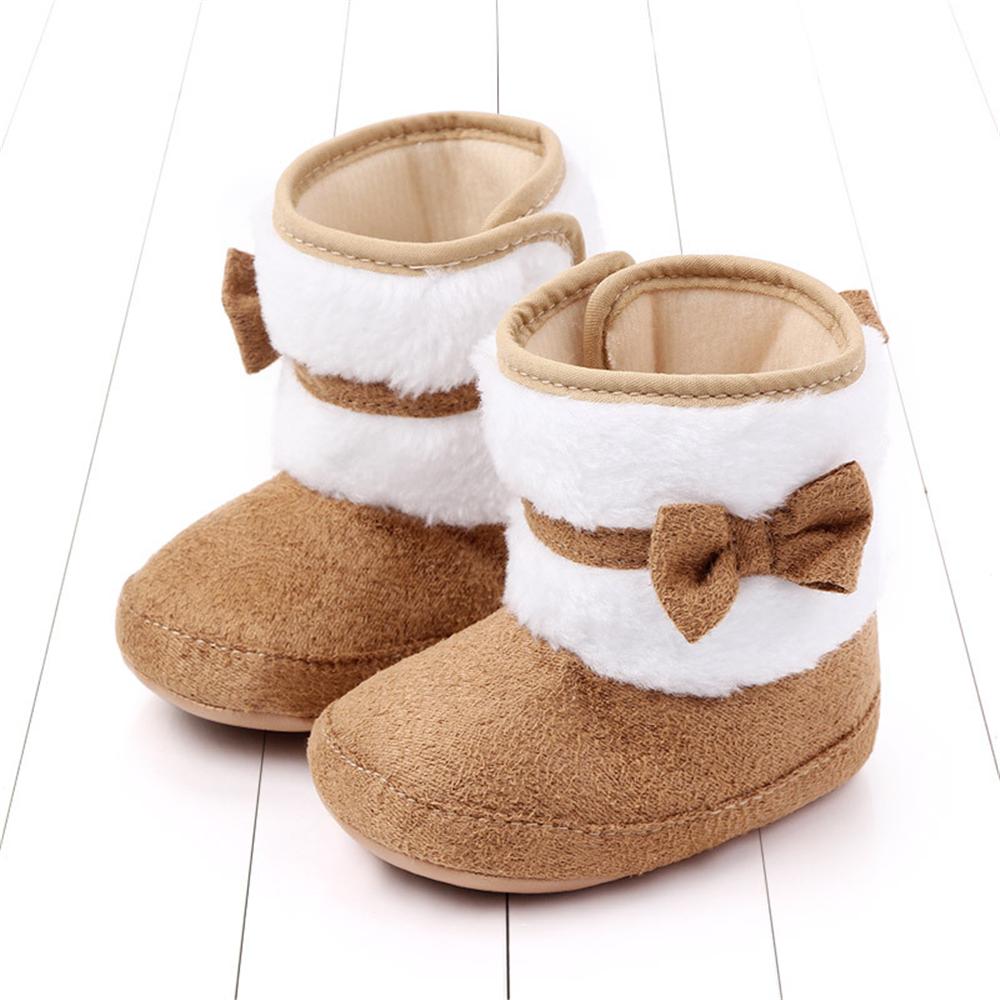 Изображение товара: Зимние хлопковые повседневные ботинки на плоской подошве, ботинки для маленьких мальчиков и девочек, обувь с бантом для детей от 0 до 12 месяцев