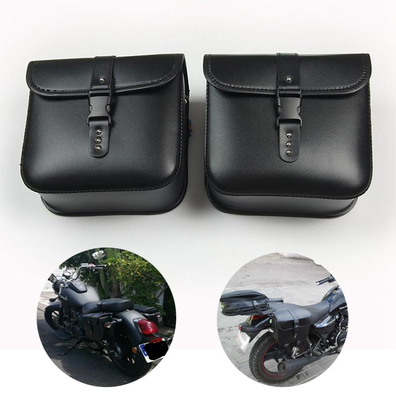 Изображение товара: Универсальные мотоциклетные седельные сумки, сумка для ремонта инструментов, сумка для хранения для Honda Shadow Suzuki Pu, боковая сумка для инструментов, багаж, черный цвет