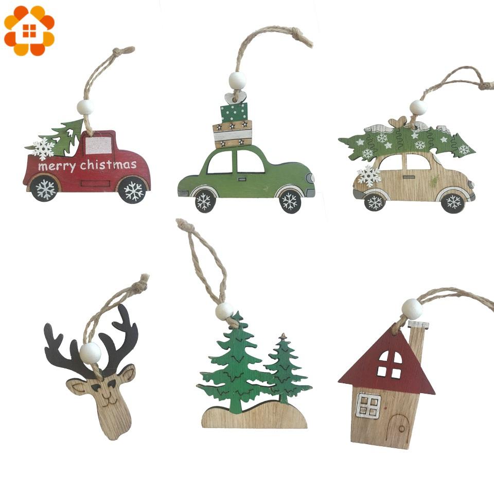 Изображение товара: Деревянные украшения для рождественской елки, автомобиля, оленя, дерева, 3 шт./компл., деревянные подвески, украшения