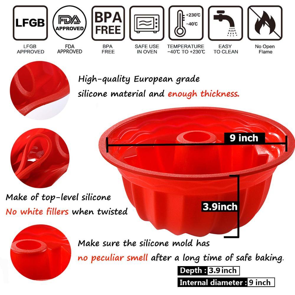 Изображение товара: Силиконовые формы для выпечки 9,4 дюйма, Европейский класс, рифленый бундт, круглая форма для кекса, для Jello, для хлеба, антипригарная трубка, форма для пирога, посуда для выпекания